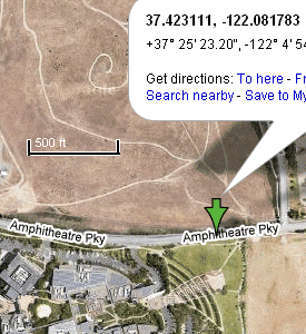 Satellite image showing 37.423111,-122.081783